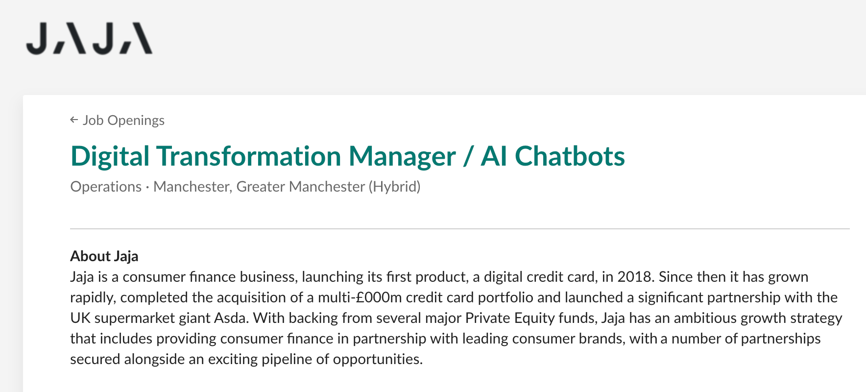 Jaja Finance is hiring a Line Manager for their AI Assistants