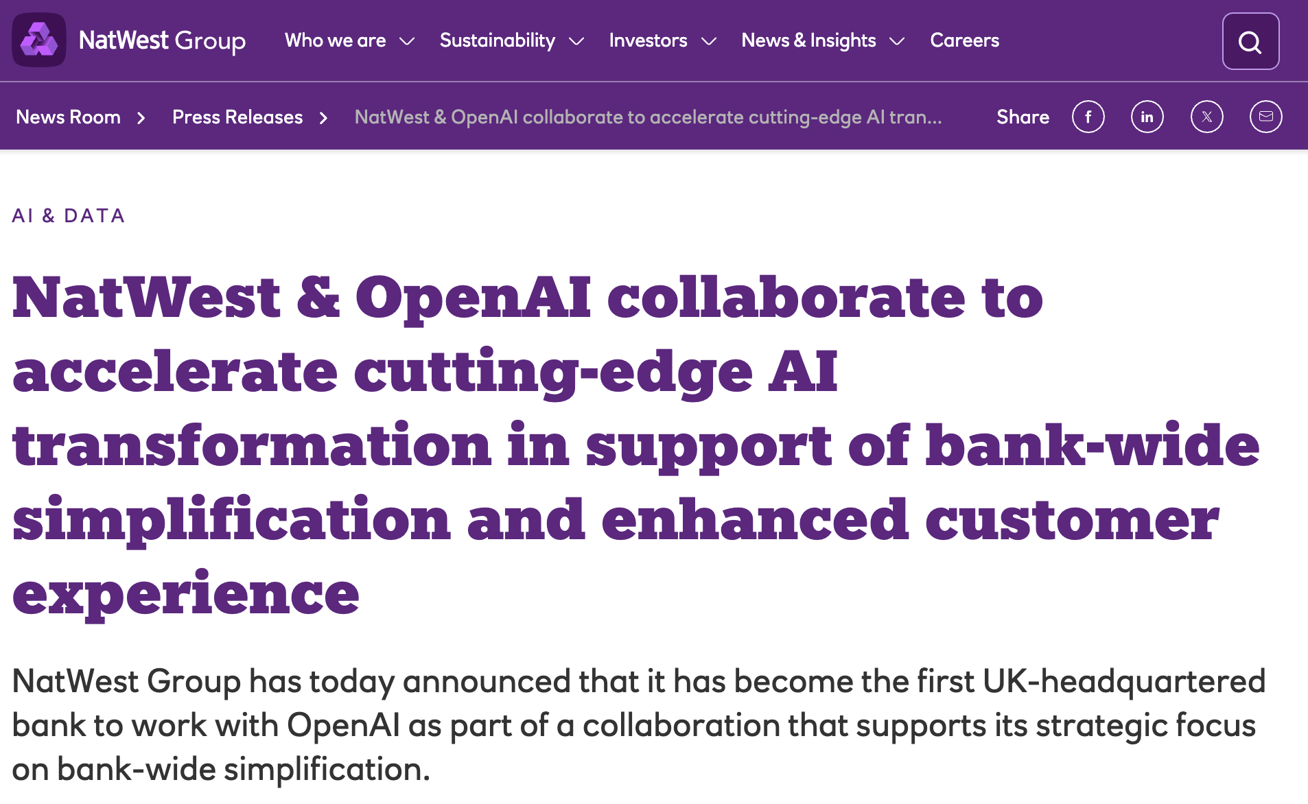 NatWest signs collaboration agreement with OpenAI
